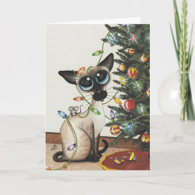 Siamese Cat Christmas Lights By AmyLyn Bihrle Holiday Card (Front)