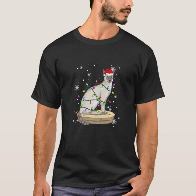 Siamese Cat Christmas Lights Christmas Cat Santa h T-Shirt (Front)