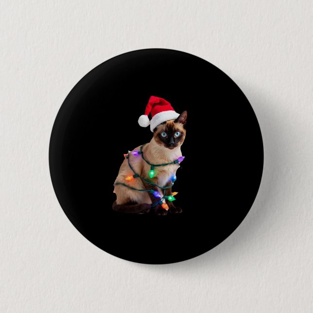 Siamese Cat Christmas Lights Xmas Cat Lover T-Shir 6 Cm Round Badge (Front)