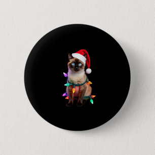 Siamese Cat Christmas Lights Xmas Cat Lover T-Shir 6 Cm Round Badge