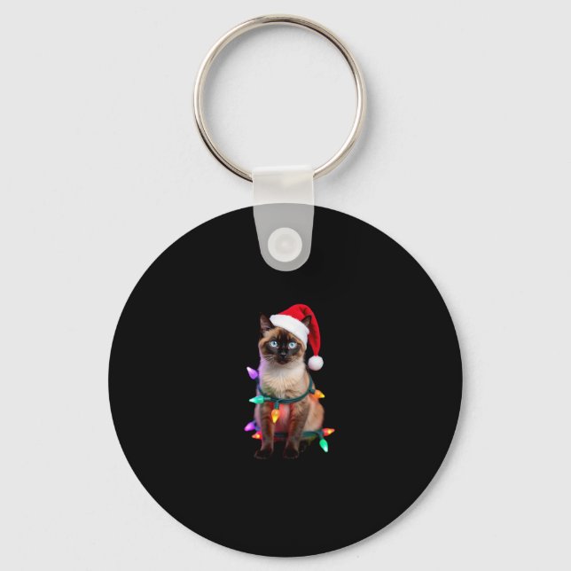 Siamese Cat Christmas Lights Xmas Cat Lover T-Shir Key Ring (Front)