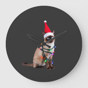 Siamese Cat Christmas Lights Xmas Cat Lover T-Shir Large Clock