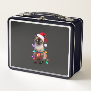 Siamese Cat Christmas Lights Xmas Cat Lover T-Shir Metal Lunch Box