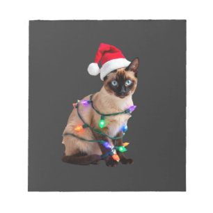 Siamese Cat Christmas Lights Xmas Cat Lover T-Shir Notepad