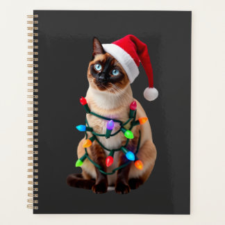 Siamese Cat Christmas Lights Xmas Cat Lover T-Shir Planner