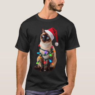 Siamese Cat Christmas Lights Xmas Cat Lover T-Shir T-Shirt