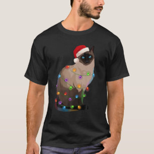 Siamese Cat Christmas Lights Xmas Cat Lover T-Shirt