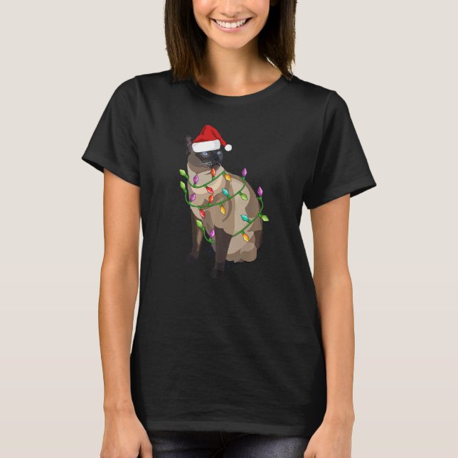 Siamese Cat Christmas Lights Xmas Cat T-Shirt (Front)