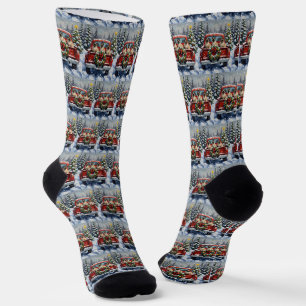 Siamese Cat Christmas Red Truck Holiday Socks