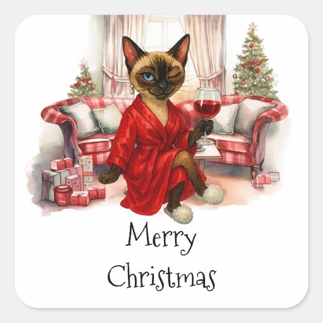 Siamese Cat Christmas Square Sticker (Front)