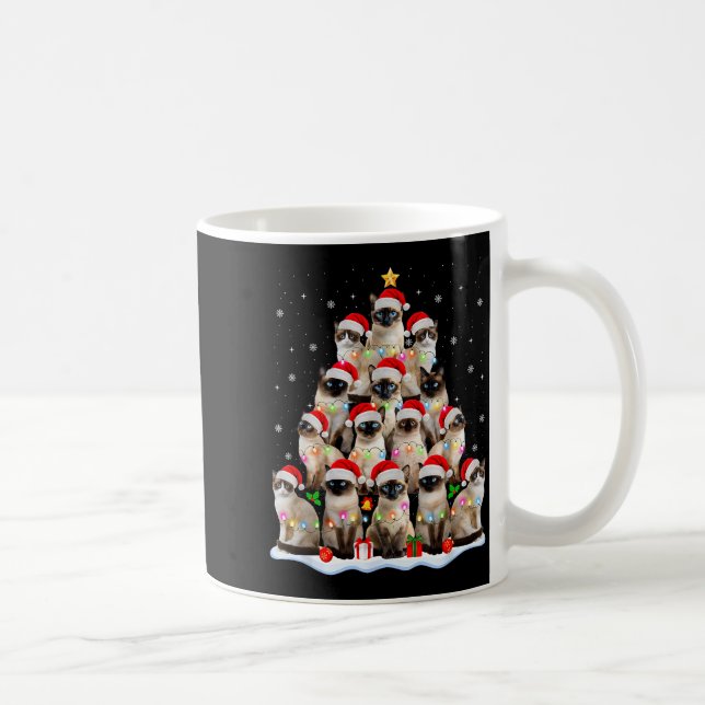 Siamese Cat Christmas Tree Lights Xmas Catmas Cat  Coffee Mug (Right)