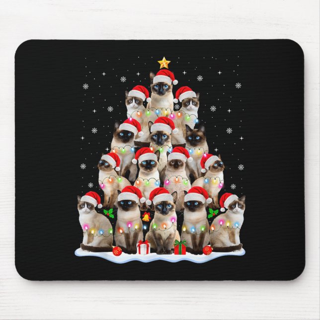 Siamese Cat Christmas Tree Lights Xmas Catmas Cat  Mouse Pad (Front)