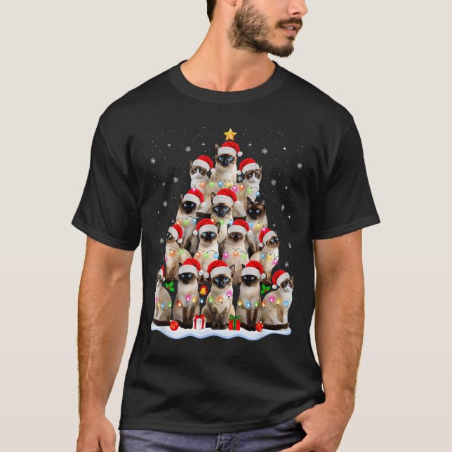 Siamese Cat Christmas Tree Lights Xmas Catmas Cat  T-Shirt (Front)