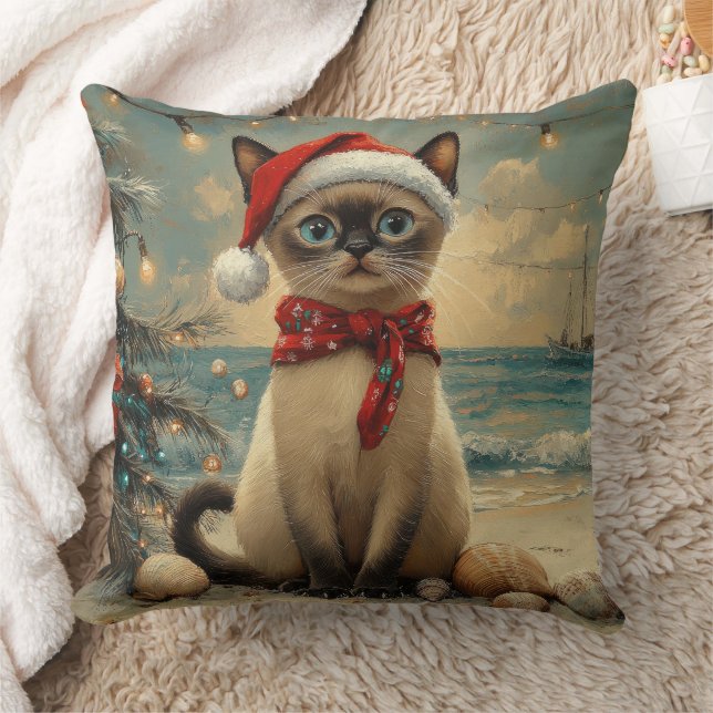 Siamese Cat Christmas Vintage Beach  Cushion (Blanket)