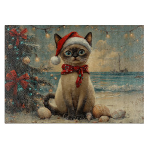 Siamese Cat Christmas Vintage Beach  Cutting Board
