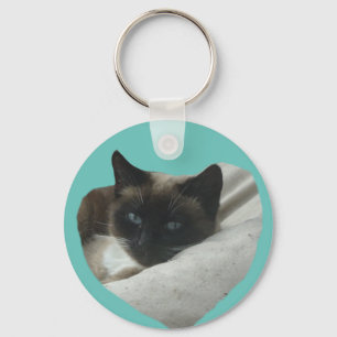 Siamese Cat Close Up Cust. BG Color Keychain