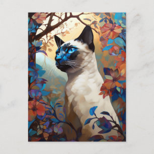 Siamese Cat Colourful Art Postcard