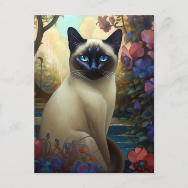 Siamese Cat Colourful Art Postcard (Front)