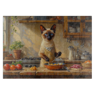 Siamese Cat Cooking in Kitchen Cutting Board
