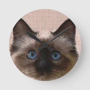 siamese cat crackle old aged cracked Hi Hello Round Clock