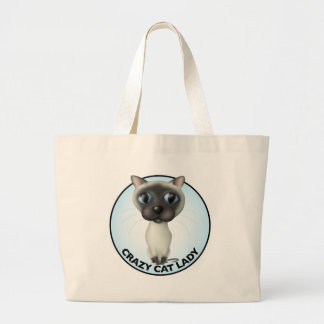 Siamese Cat - Crazy Cat Lady Large Tote Bag
