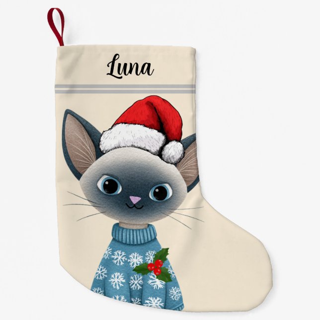 Siamese Cat Custom Pet Small Christmas Stocking (Front)