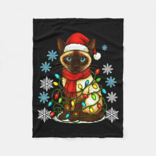 Siamese Cat Cute Cat Lover Cat Xmas Holiday Santa  Fleece Blanket