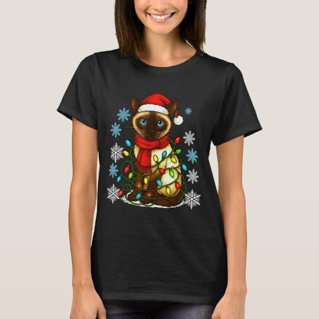 Siamese Cat Cute Cat Lover Cat Xmas Holiday Santa  T-Shirt (Front)