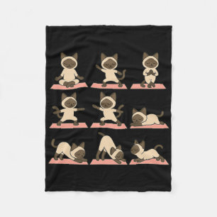 Siamese Cat Doing Yoga Vegan Kawaii Zen Fleece Blanket