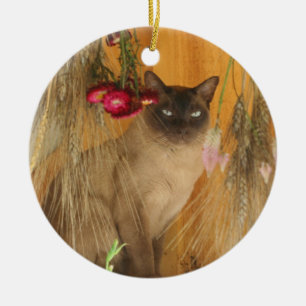 Siamese Cat Dried Flowers Animal Ornament