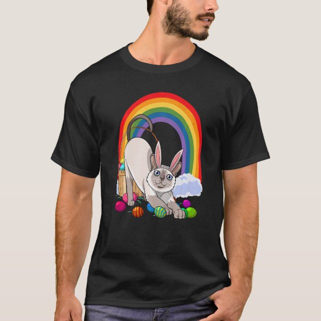 Siamese Cat Easter Eggs Bunny Rabbit T-Shirt (Front)