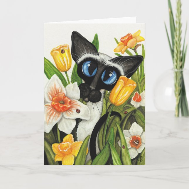 Siamese Cat Easter Spring Card (Front)
