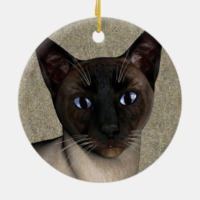Siamese Cat Face Ceramic Ornament (Back)