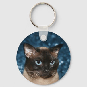 Siamese cat face key ring