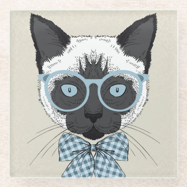 Siamese Cat Fashion Smart Glass Coaster (Front)