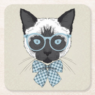 Siamese Cat Fashion Smart Square Paper Coaster