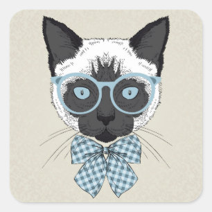 Siamese Cat Fashion Smart Square Sticker