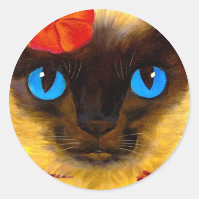 Siamese Cat Feline Art Painting - Multi Classic Round Sticker (Front)