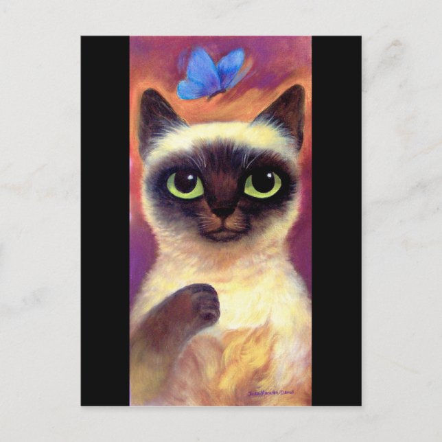 Siamese Cat Feline Butterfly Art - Multi Postcard (Front)