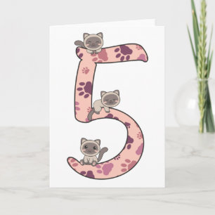Siamese Cat Fifth Birthday For Kids Cats Card
