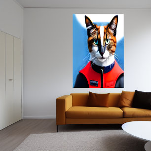 Siamese cat firefighter AI Art Poster