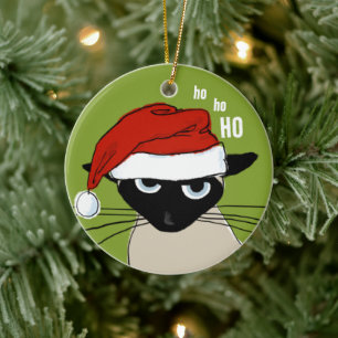 Siamese Cat Funny Santa Kitty Custom Christmas Ceramic Ornament