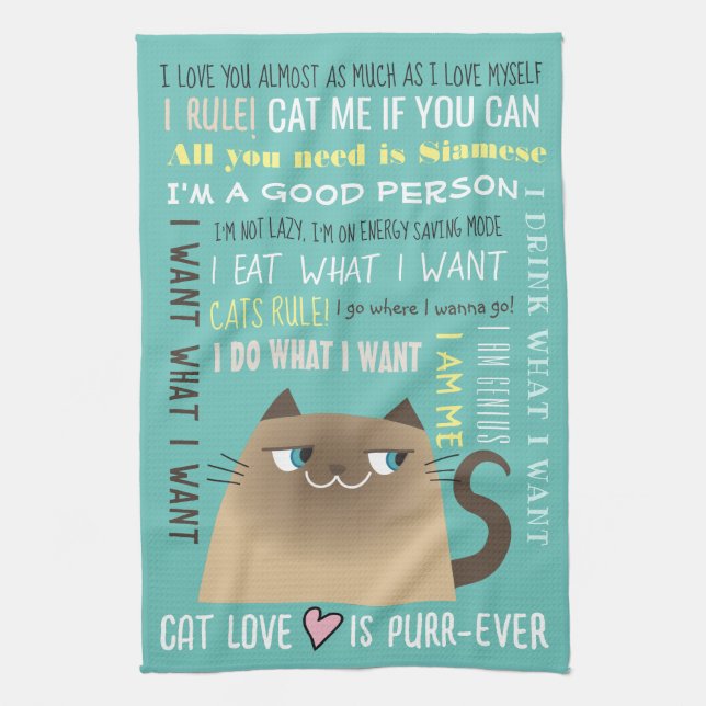 Siamese Cat Funny Tea Towel (Vertical)