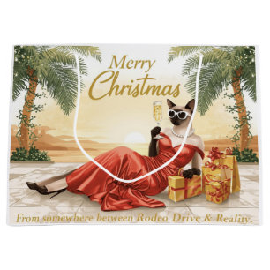 Siamese Cat Glam Christmas Sipping Champagne Large Gift Bag