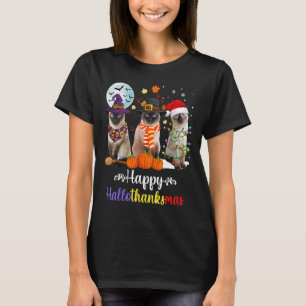 Siamese Cat Halloween Merry Christmas Happy Hallot T-Shirt