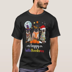 Siamese Cat Halloween Merry Christmas Happy Hallot T-Shirt