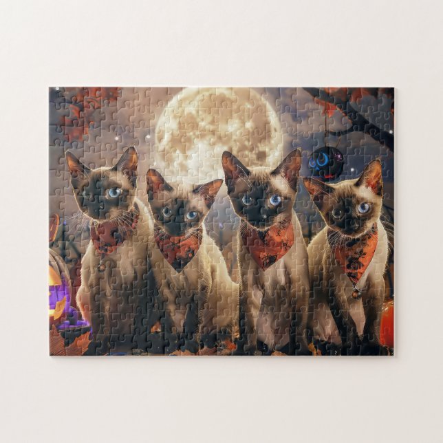 Siamese Cat Halloween Spooky Jigsaw Puzzle (Horizontal)