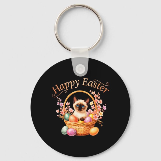 Siamese Cat Happy Easter Cute Siamese Cat Mum Key Ring (Front)