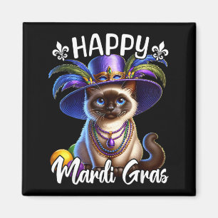 Siamese Cat Happy Mardi Gras Siamese Cat  Magnet