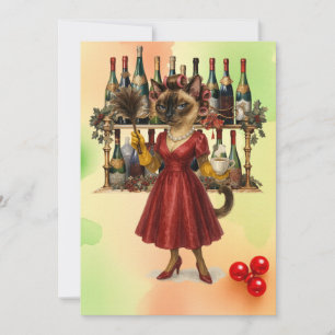 Siamese cat Housewife Christmas Let's Party Invitation